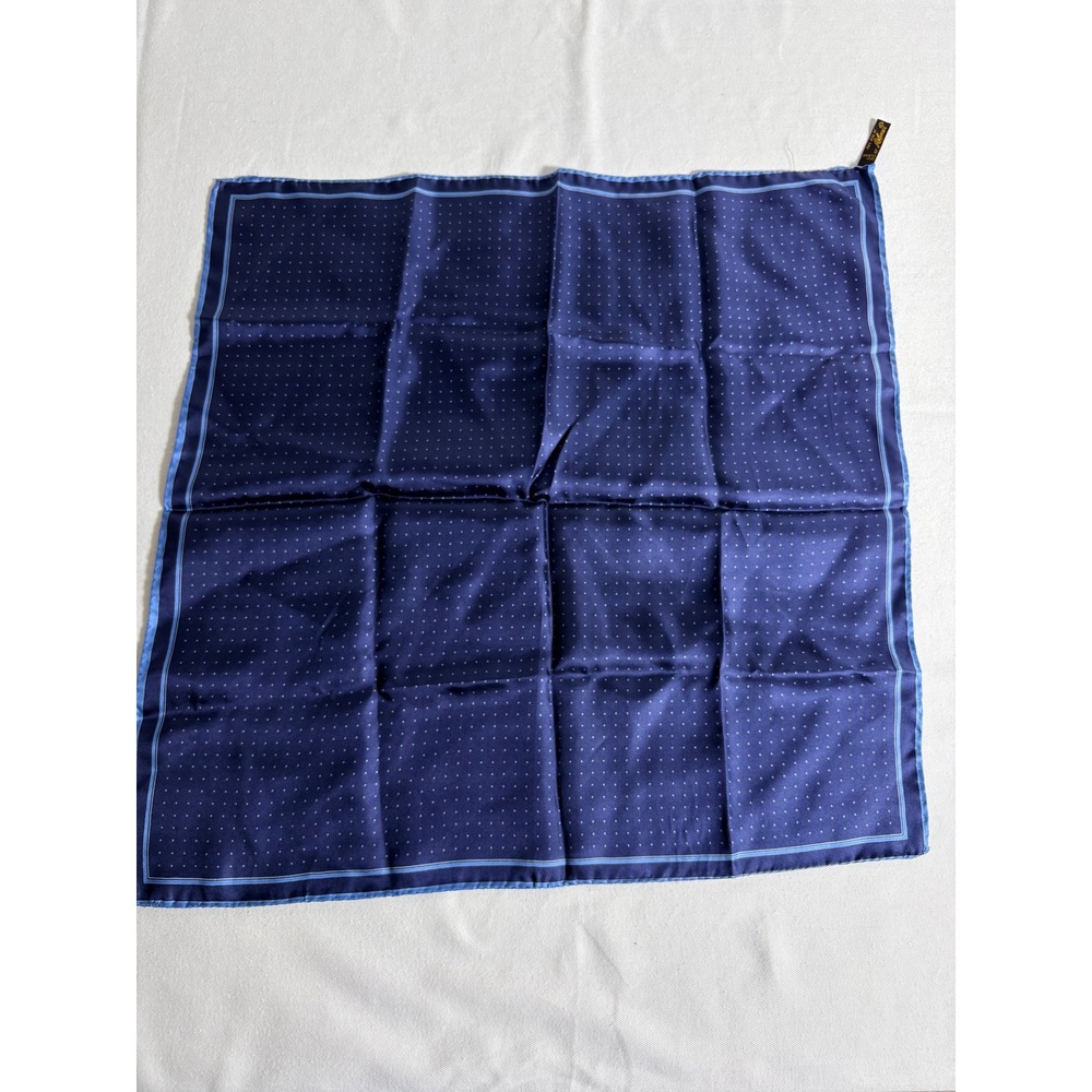 Ashear Pocket Square 18.5 x 18.5 Navy Blue Excellent real Silk Pin Dot Italy
